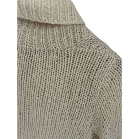 Lauren Ralph Lauren Lambswool Hand Cable Knit Shawl Collar Sweater Cream Size M - Picture 9 of 9